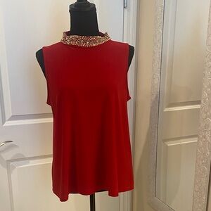 Tiana B. Red Tank Top with Beaded Neckline